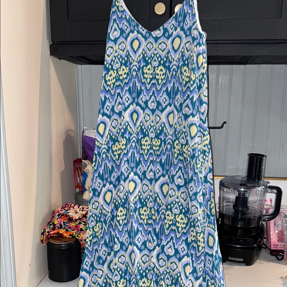 Blue Embellished Sleeveless Maxi Sundress